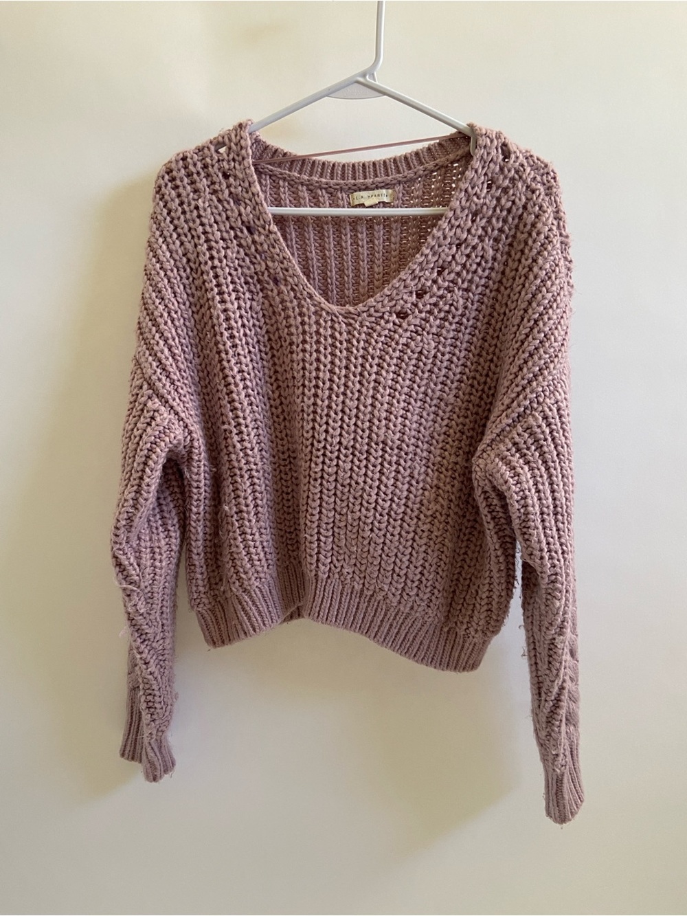 La Hearts Mauve V-Neck Chunky Knit Sweater